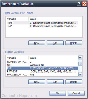 Windows environment variables Path setting